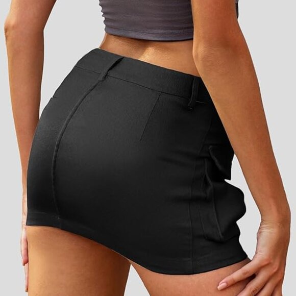 Mini Cargo Skirts for Women High Stretchy, Low Waist Y2k Skirt Button Cute Denim - Picture 3 of 5